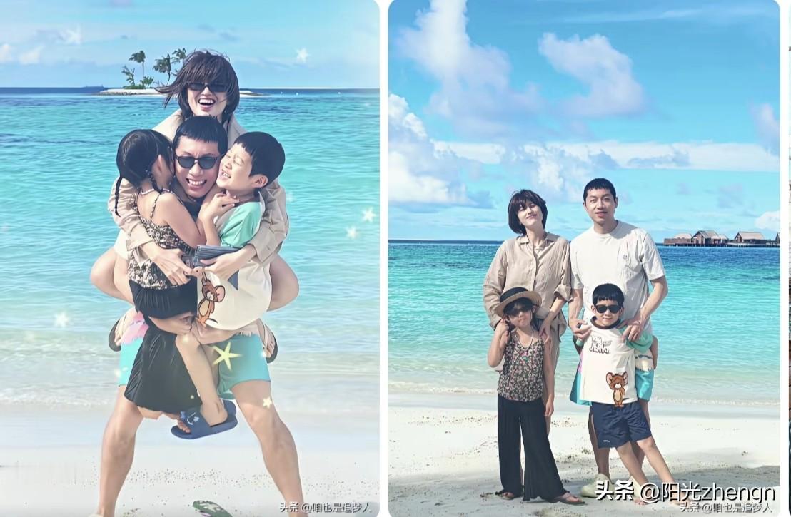 许昕这体力也太惊人了，怀里紧紧抱着一双儿女，背后还驮着妻子姚彦，一个人扛下全家四