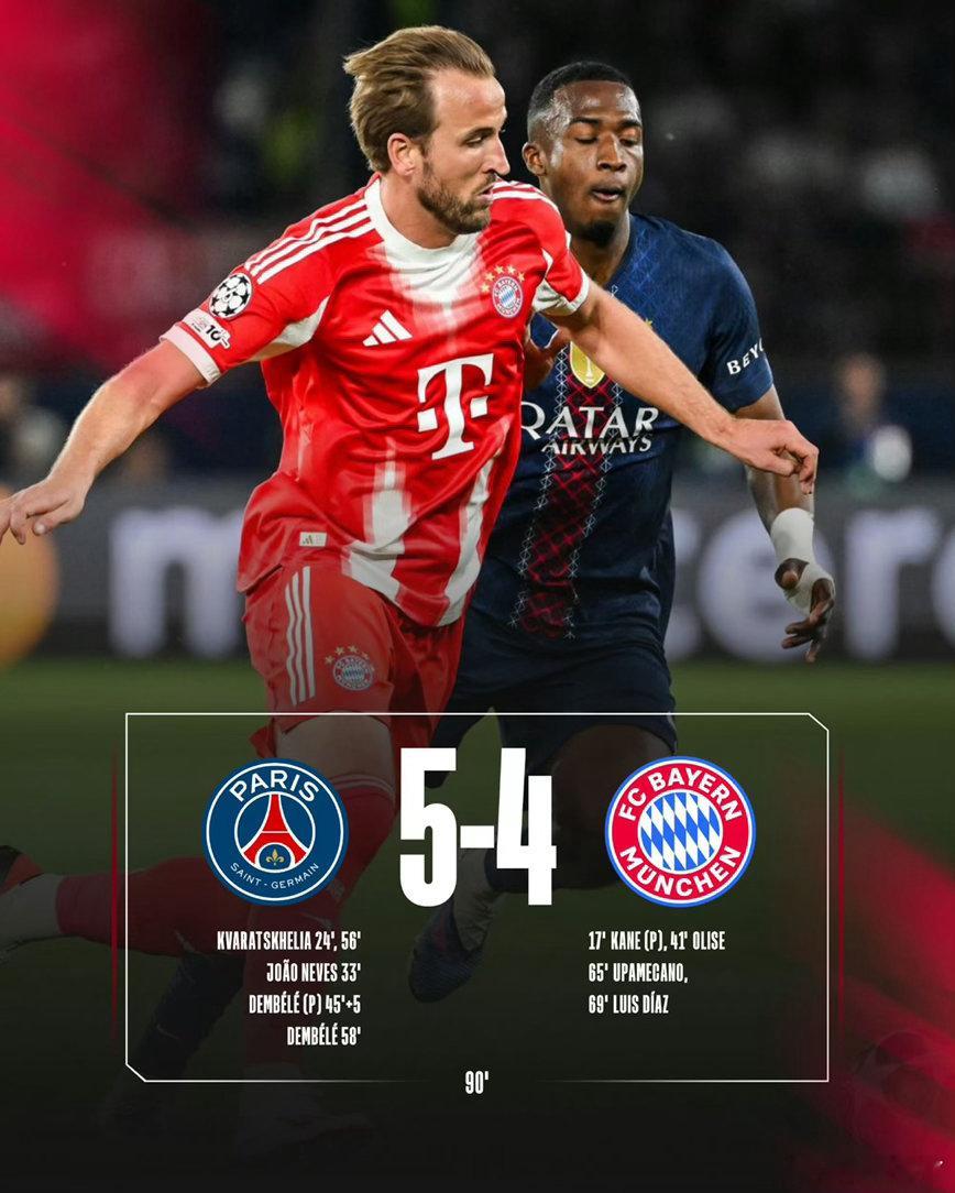 欧冠巴黎vs拜仁 90分钟互捅九刀，一场5-4的史诗级对攻战！创造欧冠半决赛最高