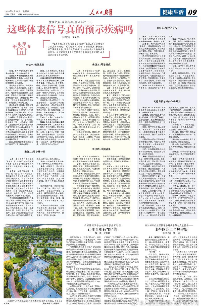【今日#人民日报海外版导读# | 嘴唇发紫、耳垂折痕、眉心竖纹……这些体表信号真