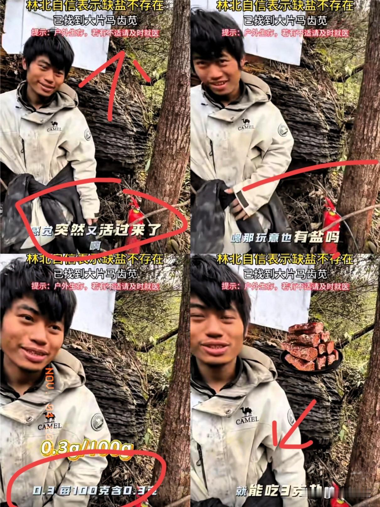 林北找到“救命盐”却喊出声！
这波操作看懵人！
七星山骆驼杯求生到第27天，林北