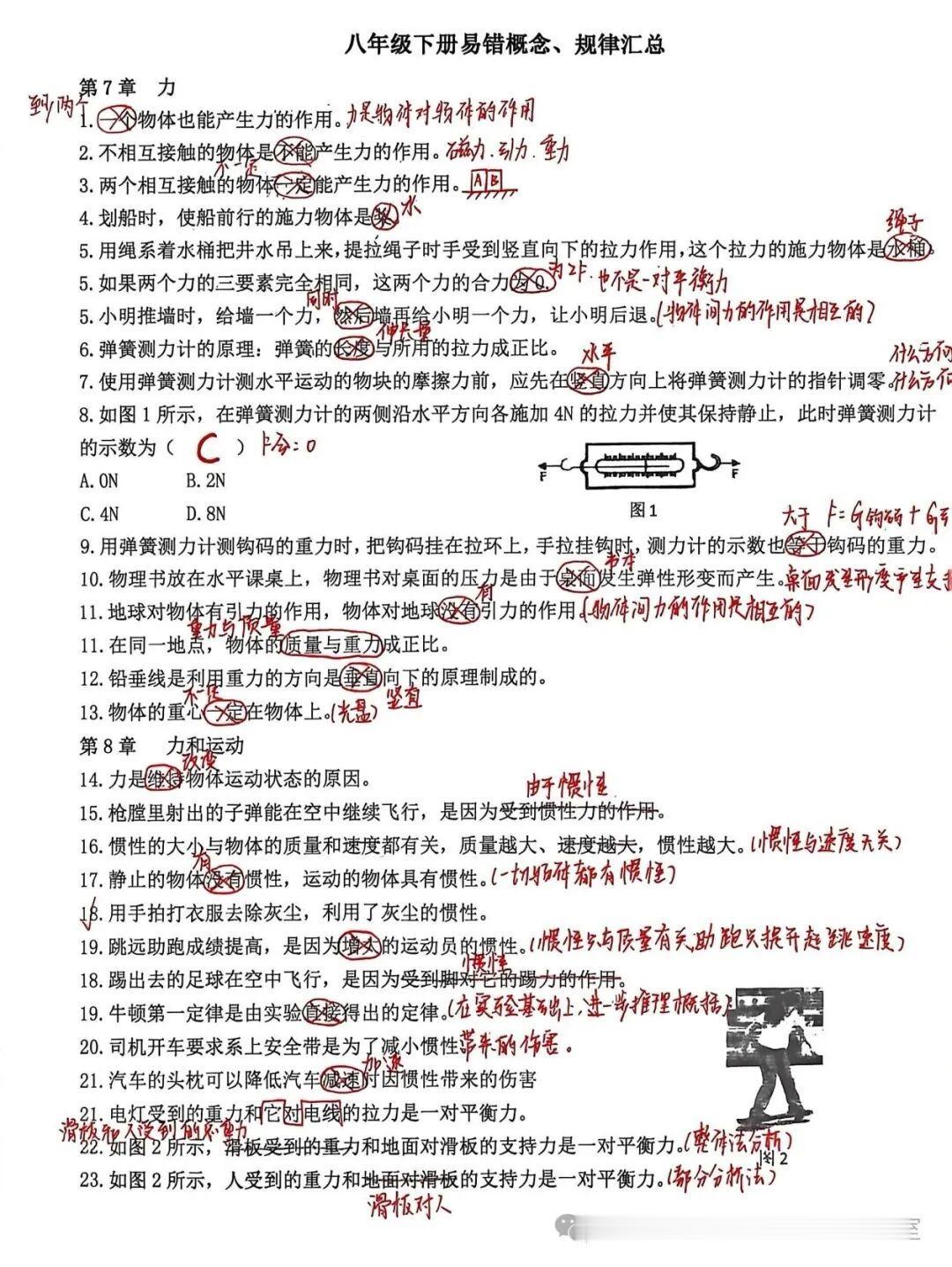 八年级下册物理易错概念规律辨析（一）