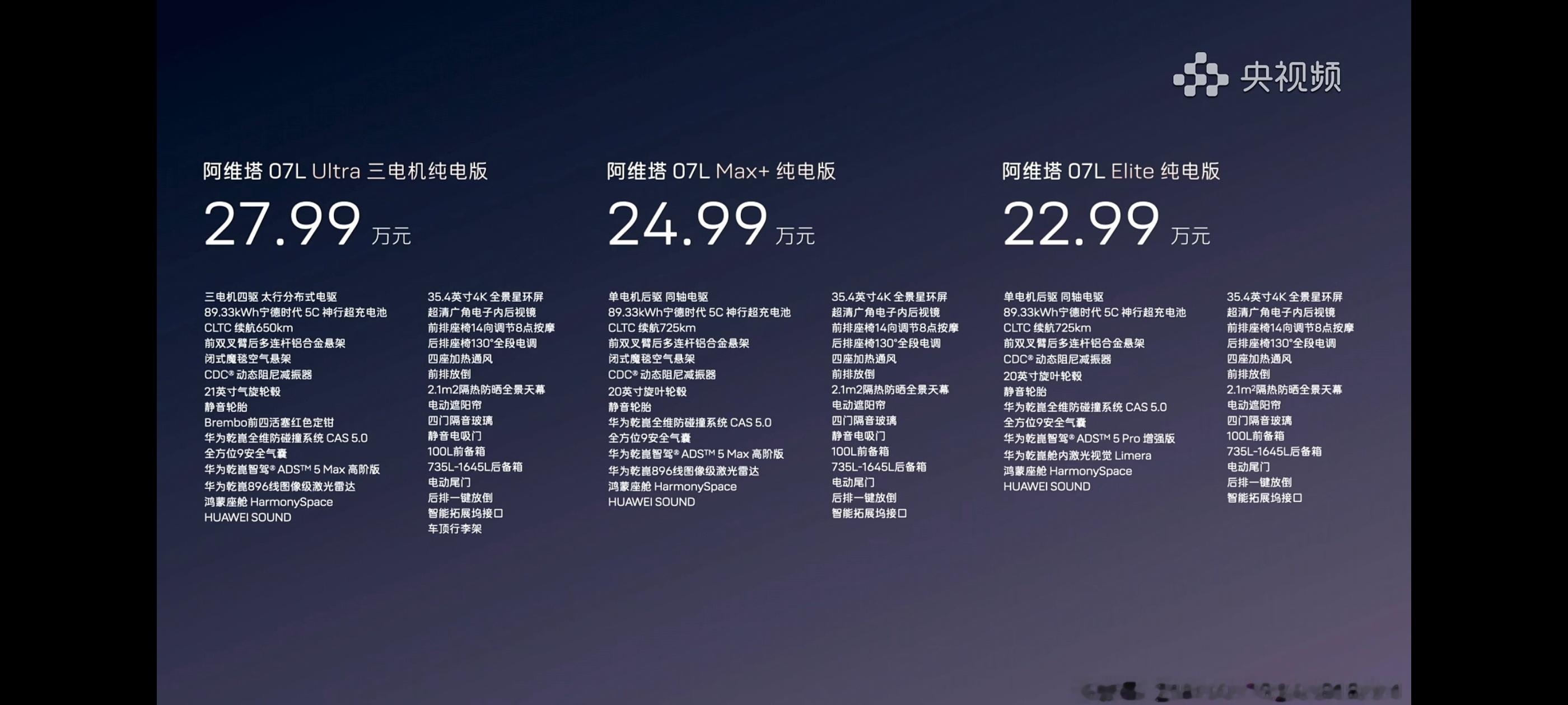 阿维塔07L的价格来啦阿维塔07L Ultra 三电机纯电版：27.99万元阿维