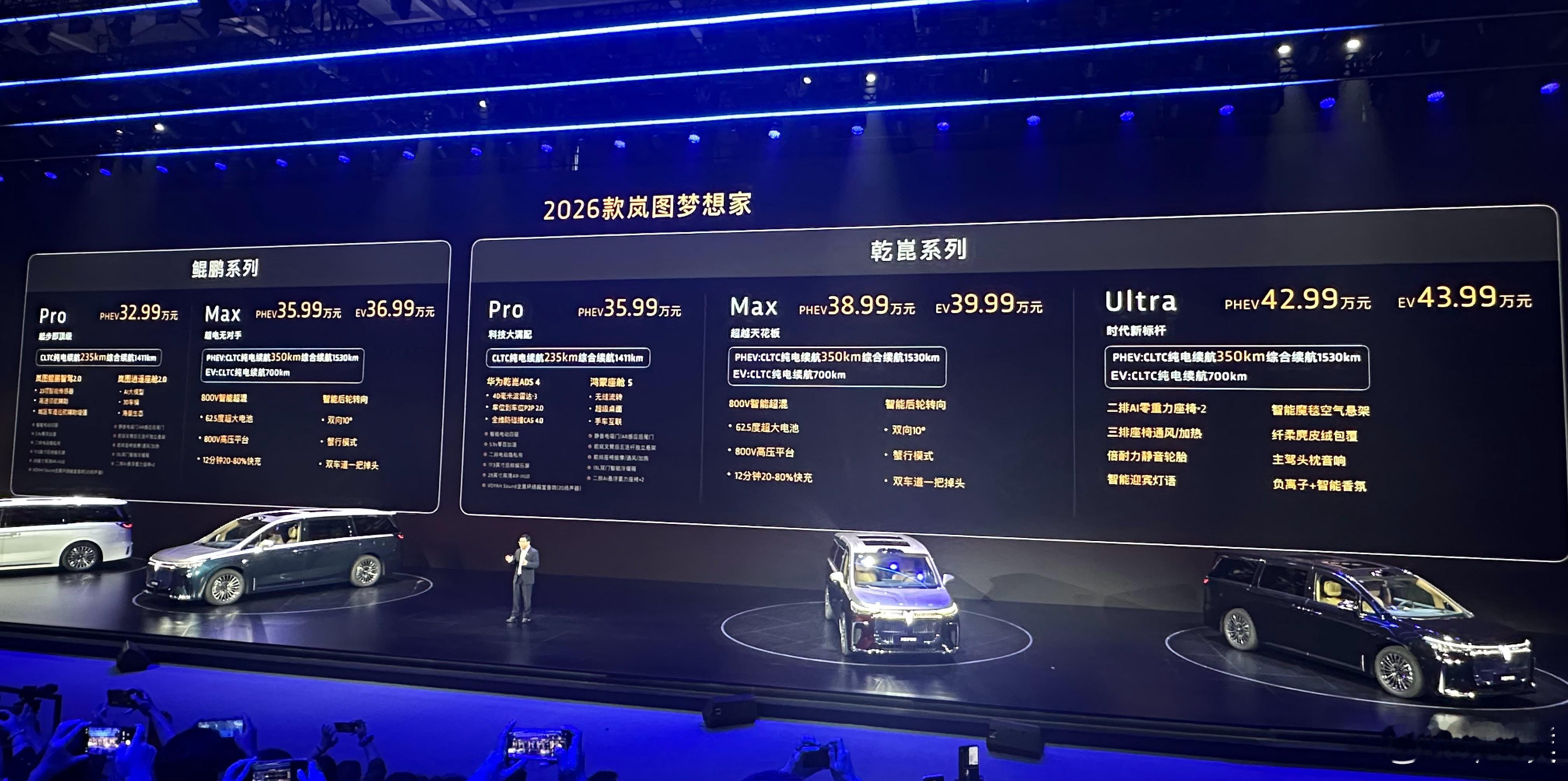 2026款岚图梦想家上市售价32.99-43.99万元。有6种外观色，4种内饰色