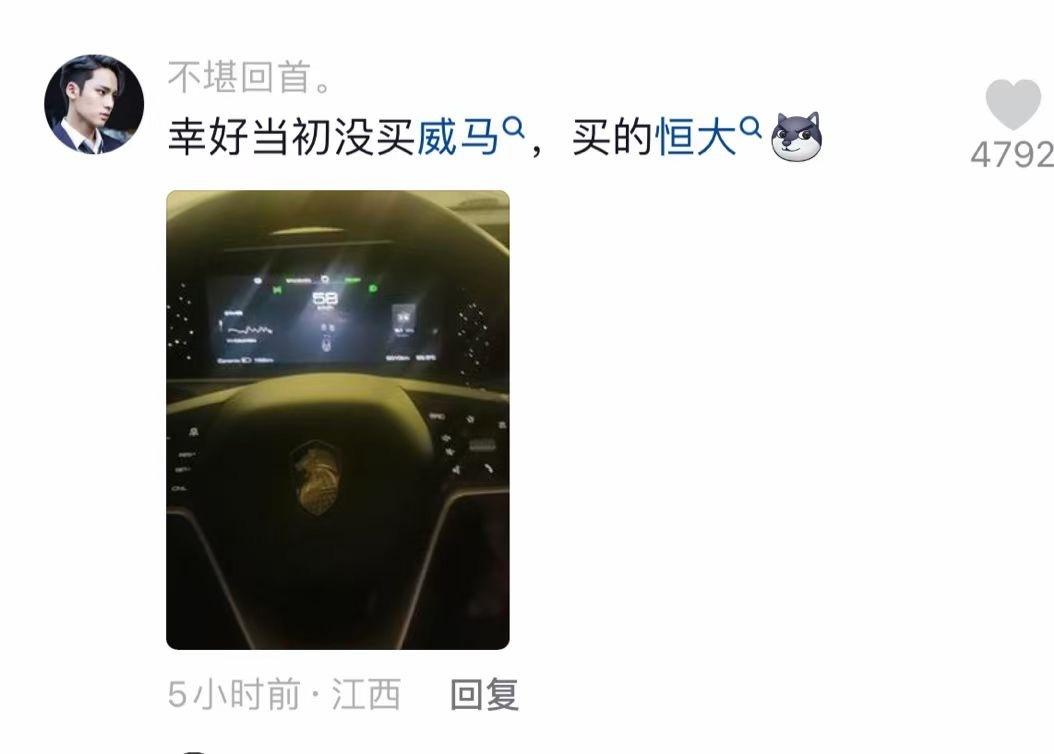 网友感叹幸好当初没有选择威马汽车，买的恒大汽车[笑cry] ​​​