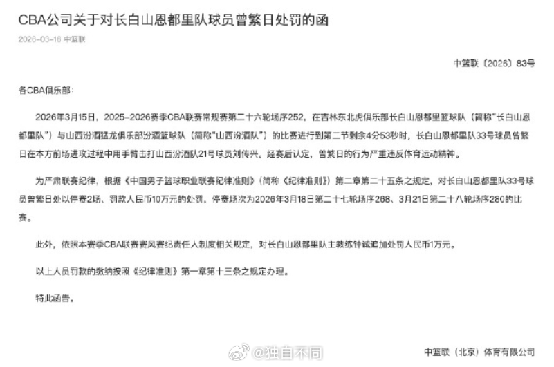 掏裆恶人被停赛两场，罚款十万。曾繁日恶犯遭停赛两场罚款10万
