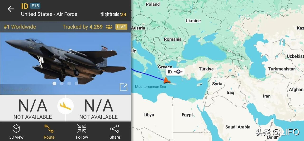 稍早一点，飞向中东的美国空军 F-15E（呼号 ID REG 92-0364）罕