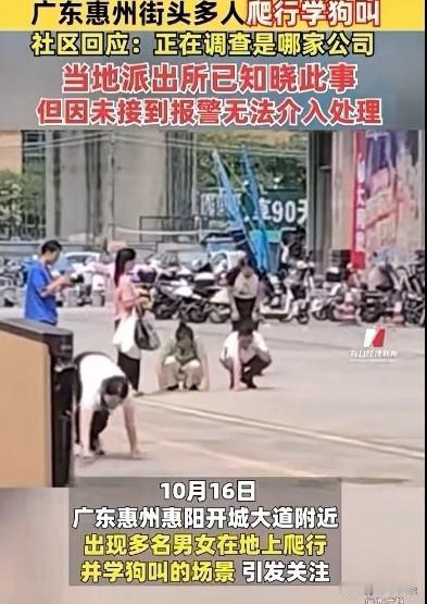 企业员工当街爬行学狗叫 ！
10月16日，广东惠州惠阳区开城大道附近，竟然有多名