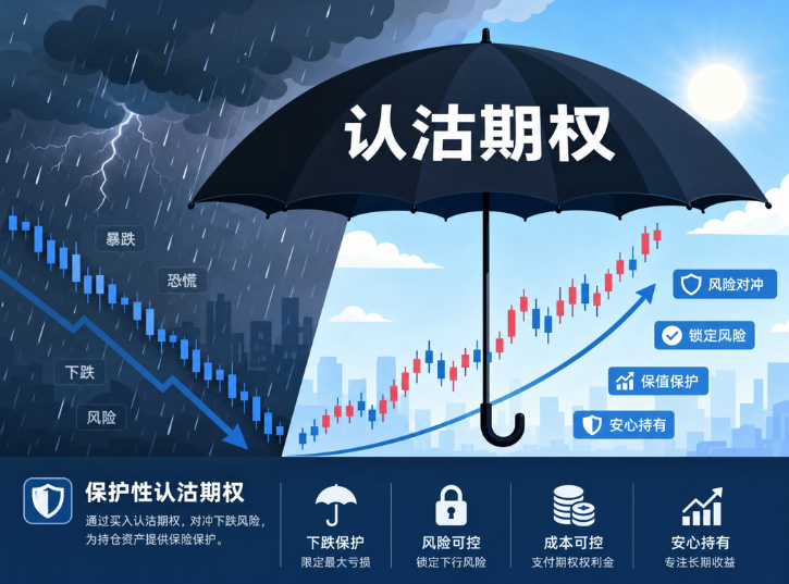 新手第一步：给股票买“保险”期权小白入门 保护性认沽🛡️ 手里拿着股票，怕大盘
