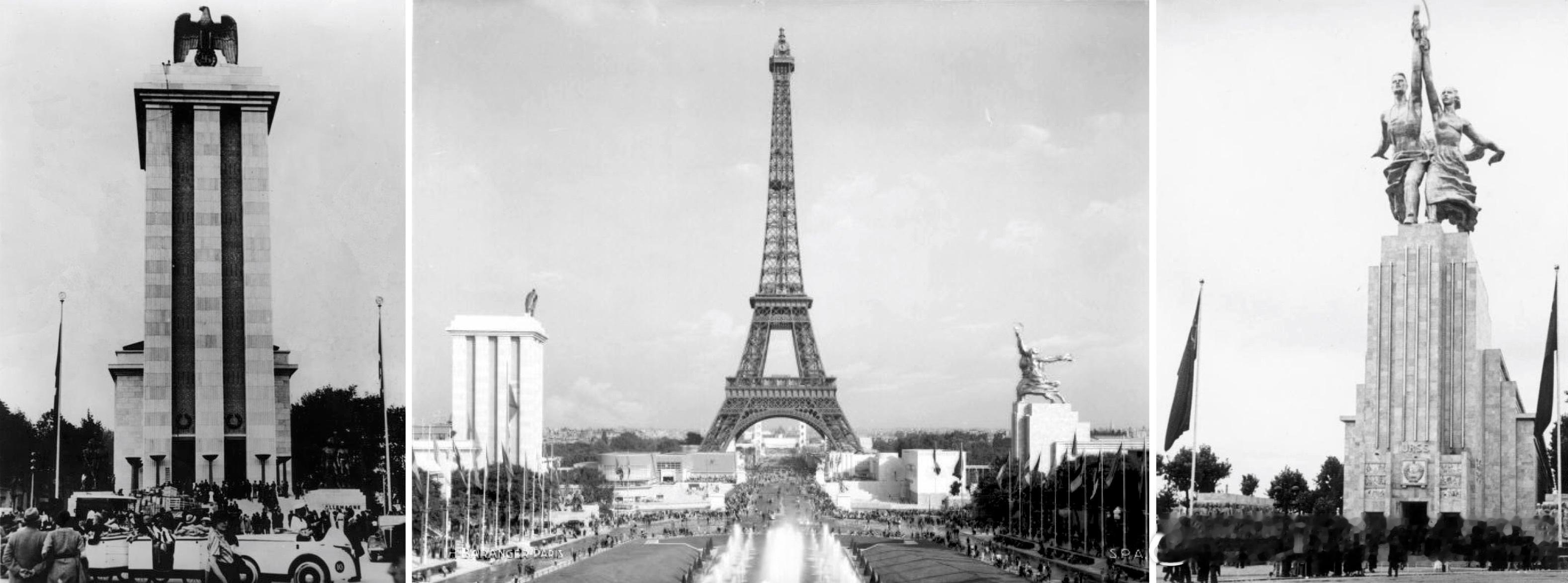 1937年5月25日巴黎世博会开幕。这次世博会上出现了一个耐人寻味的历史场景，高
