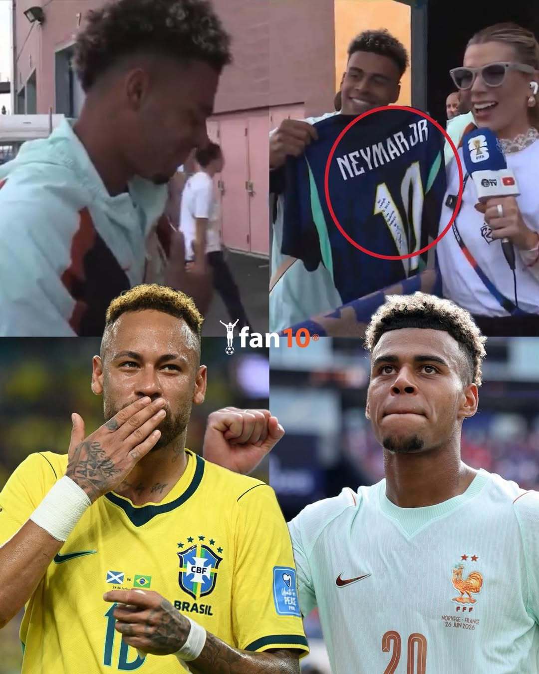 neymar 内马尔送给杜埃一件亲笔签名球衣当作礼物，内马尔在视频里表示，希望能