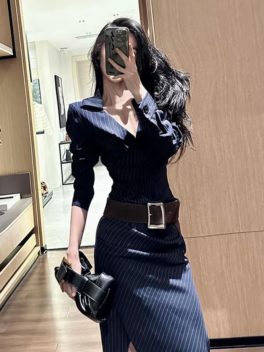 时尚穿搭！又美又飒御姐风条纹衬衫连衣裙👗时尚穿搭