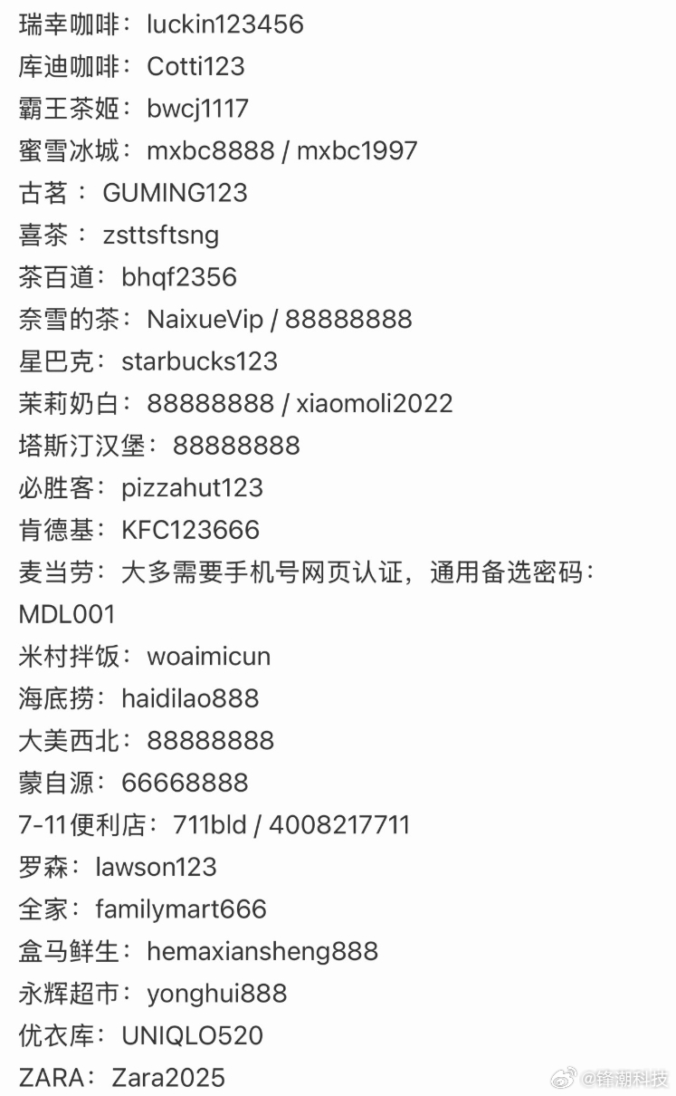 WiFi密码大全记一下。 