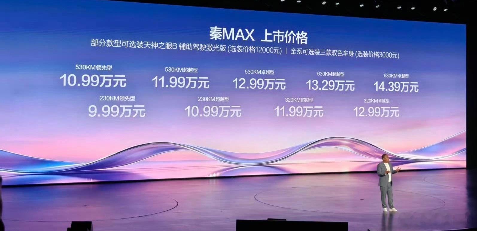 比亚迪秦MAX上市9.99万起秦MAX  9.99-14.39万插混：是9.99