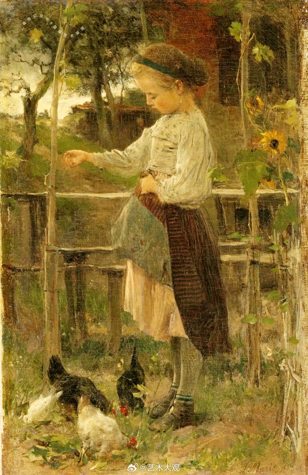 《喂鸡》油画Feeding Chickens (1866)Jacob Maris