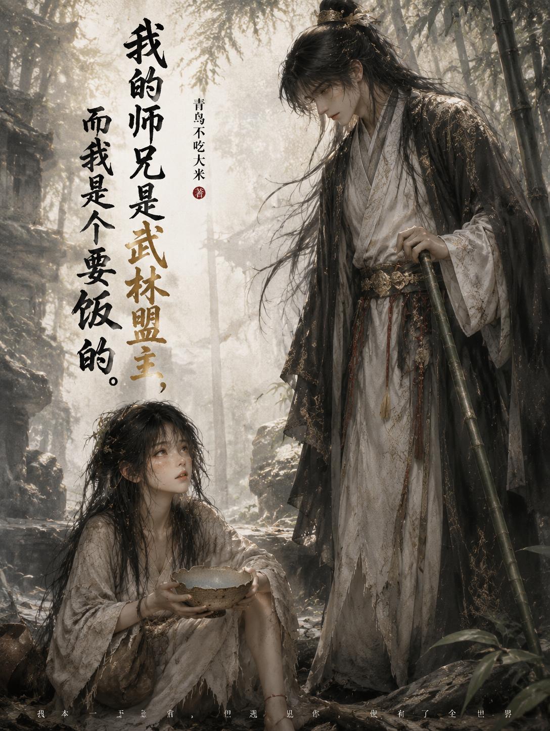 我师兄，温润如玉，白衣胜雪，武林盟主，天下第一美男子。
我，他师妹，破衣烂衫，头