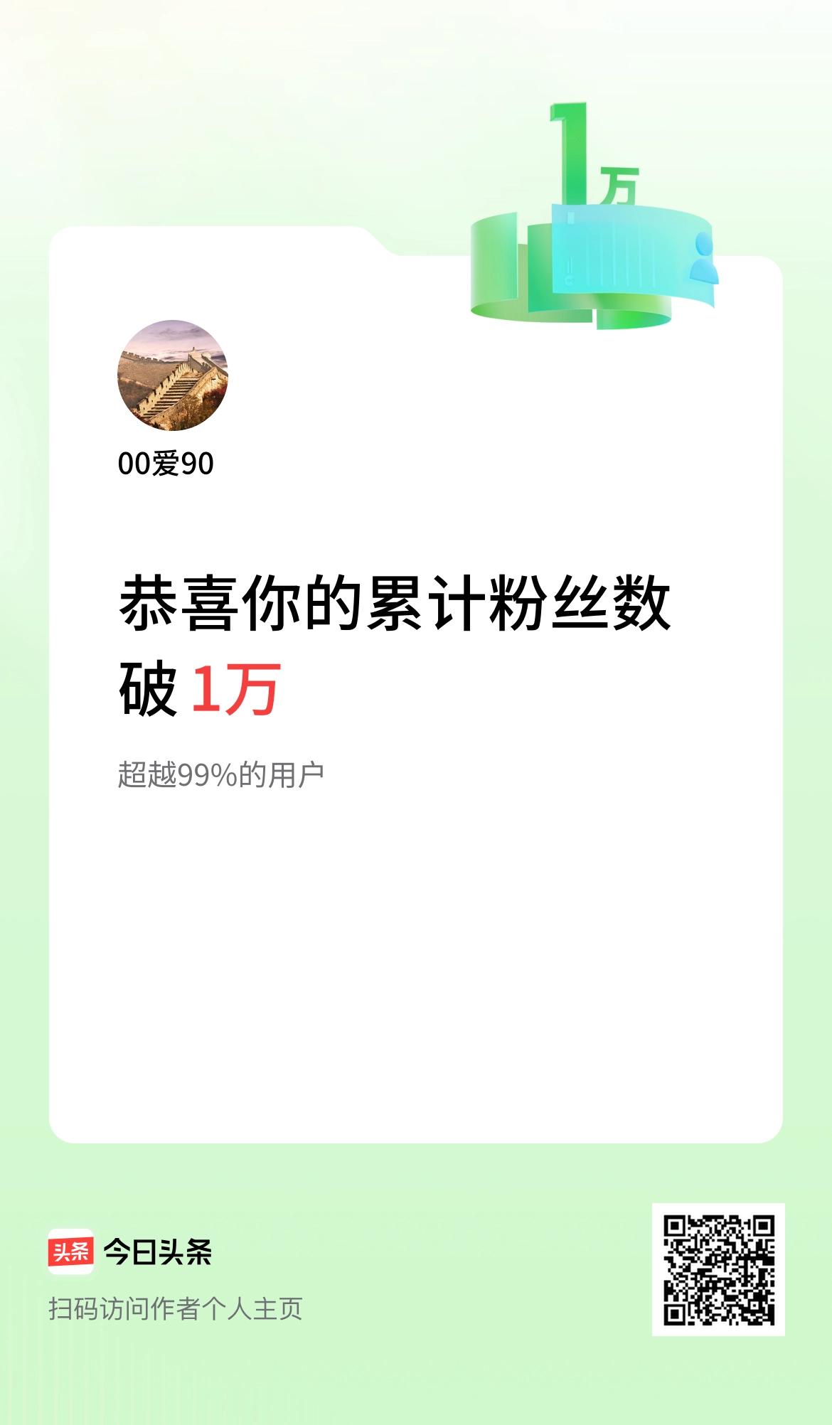 我在头条累计粉丝数破1万啦！感谢平台给而支持