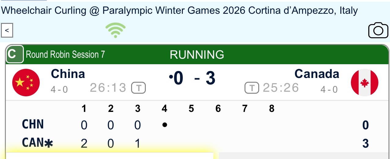 【奥运冰壶】轮椅团体，中国前三局0-3落后加拿大加油👏 