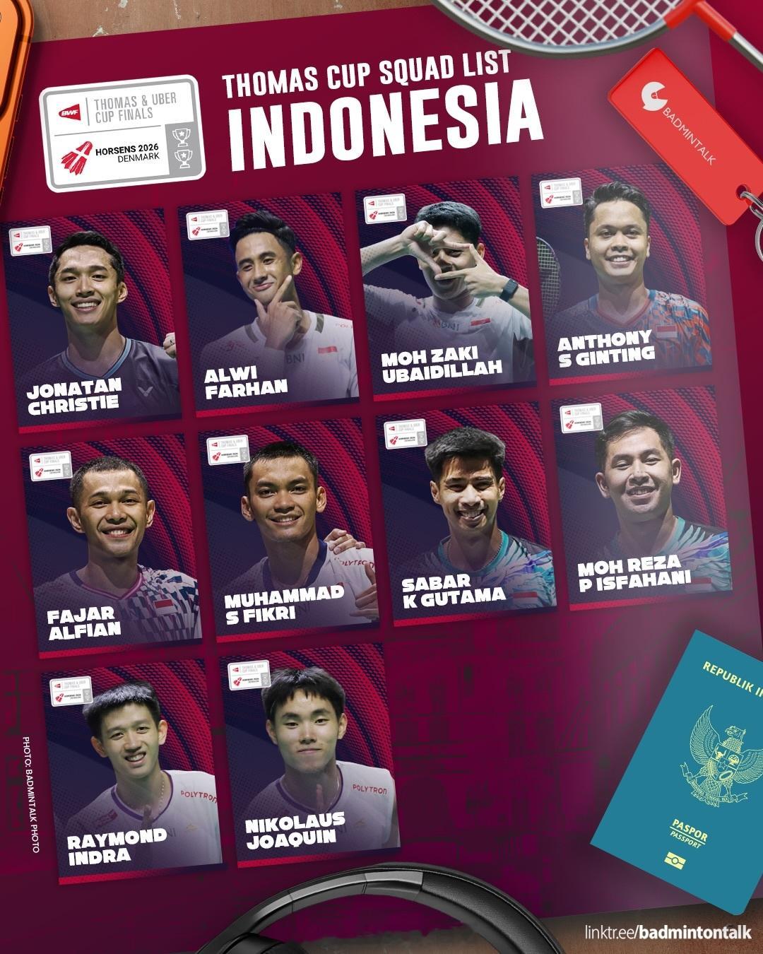 印尼队汤尤杯名单2026年汤尤杯