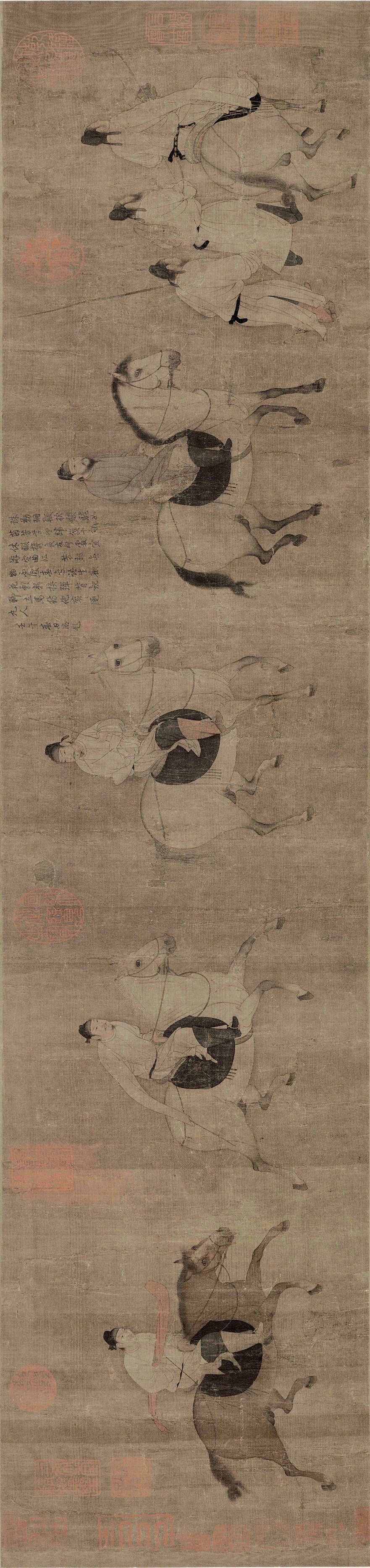 唐·佚名《游骑图》 | 唐代画马典型风格《游骑图》描绘一队人马由左向右出行的场面