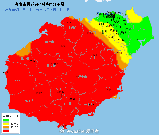 海南暴雨【五指山极端特大暴雨】过去一天，海南中部和南部遭遇大暴雨和特大暴雨，其中