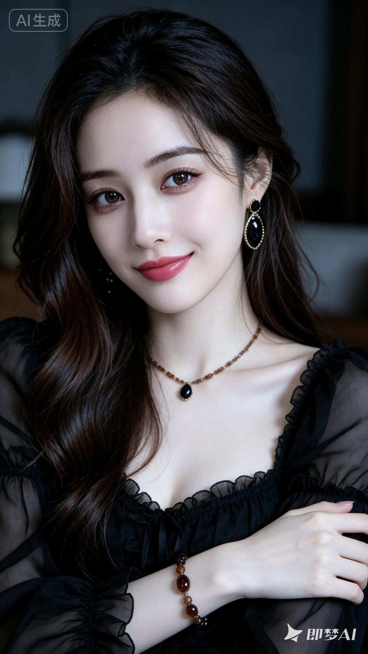 温柔甜美的少女，黑纱裙搭配珠宝，尽显优雅气质！💖✨