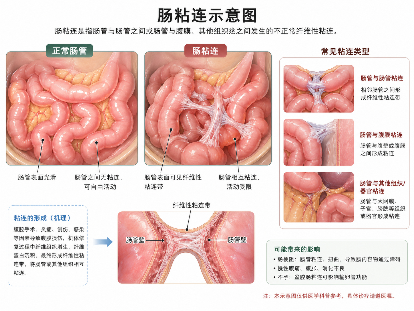 粉丝里的医生来看一下，AI生成的这个肠粘连示意图大体上是对的吧？ 