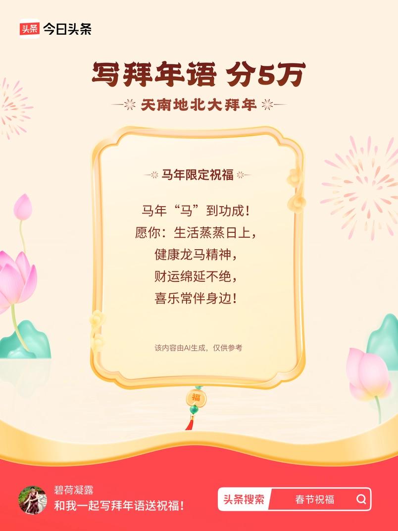 写拜年语送祝福新春拜年送祝福！我的祝福是：“马年“马”到功成！愿你：生活蒸蒸日上