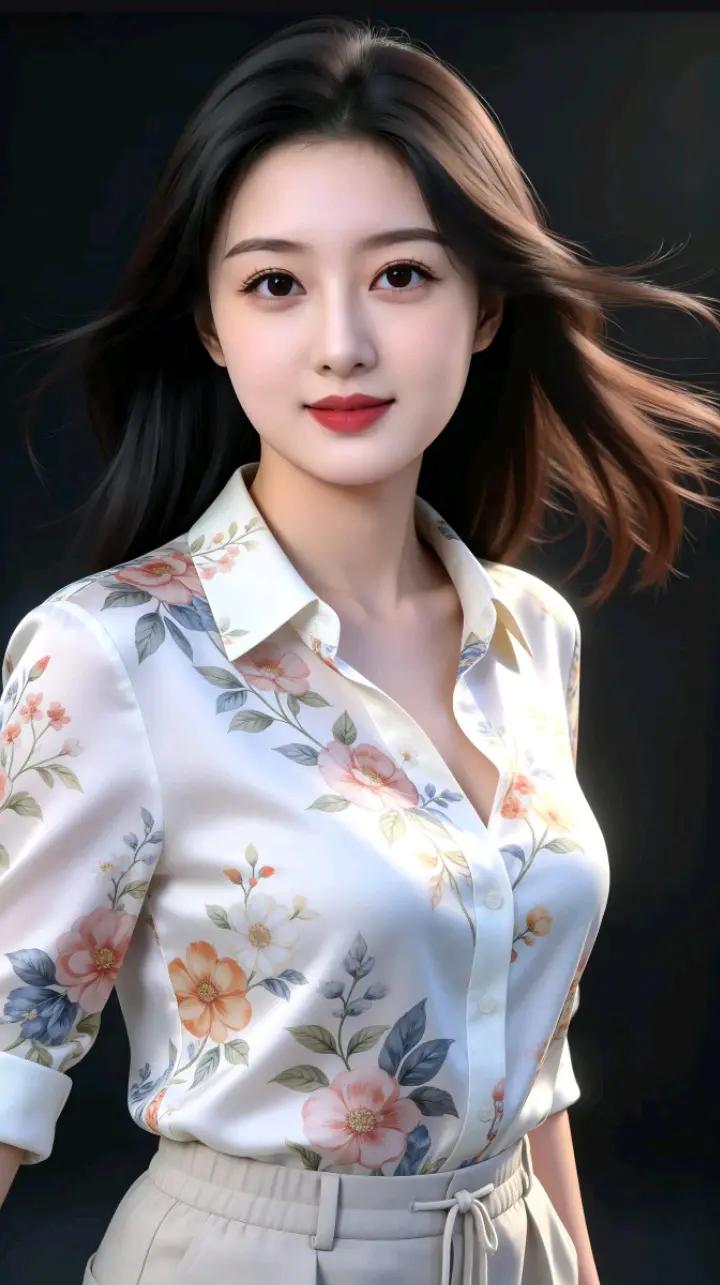 这姑娘穿得真漂亮，花衬衫配高腰裤！