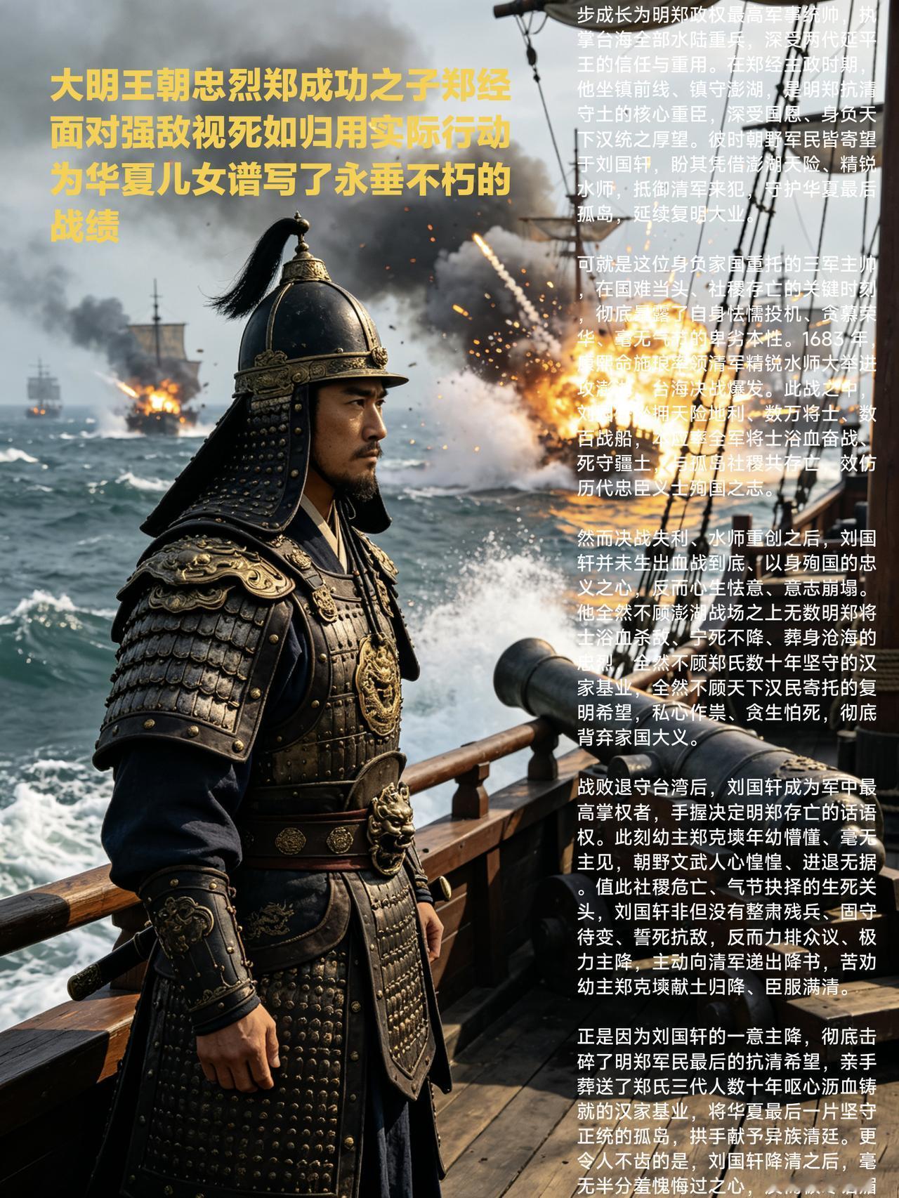 澎湖海战
文/朱瞻圭
四百年光弹指休，丙寅遥溯旧金瓯。
辽东雄主归尘壤，关外旌旗