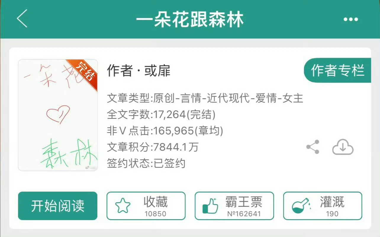 小说推荐：《一朵花跟森林》 作者:或扉简评：别扭女主vs花花公子，青梅竹马，平淡