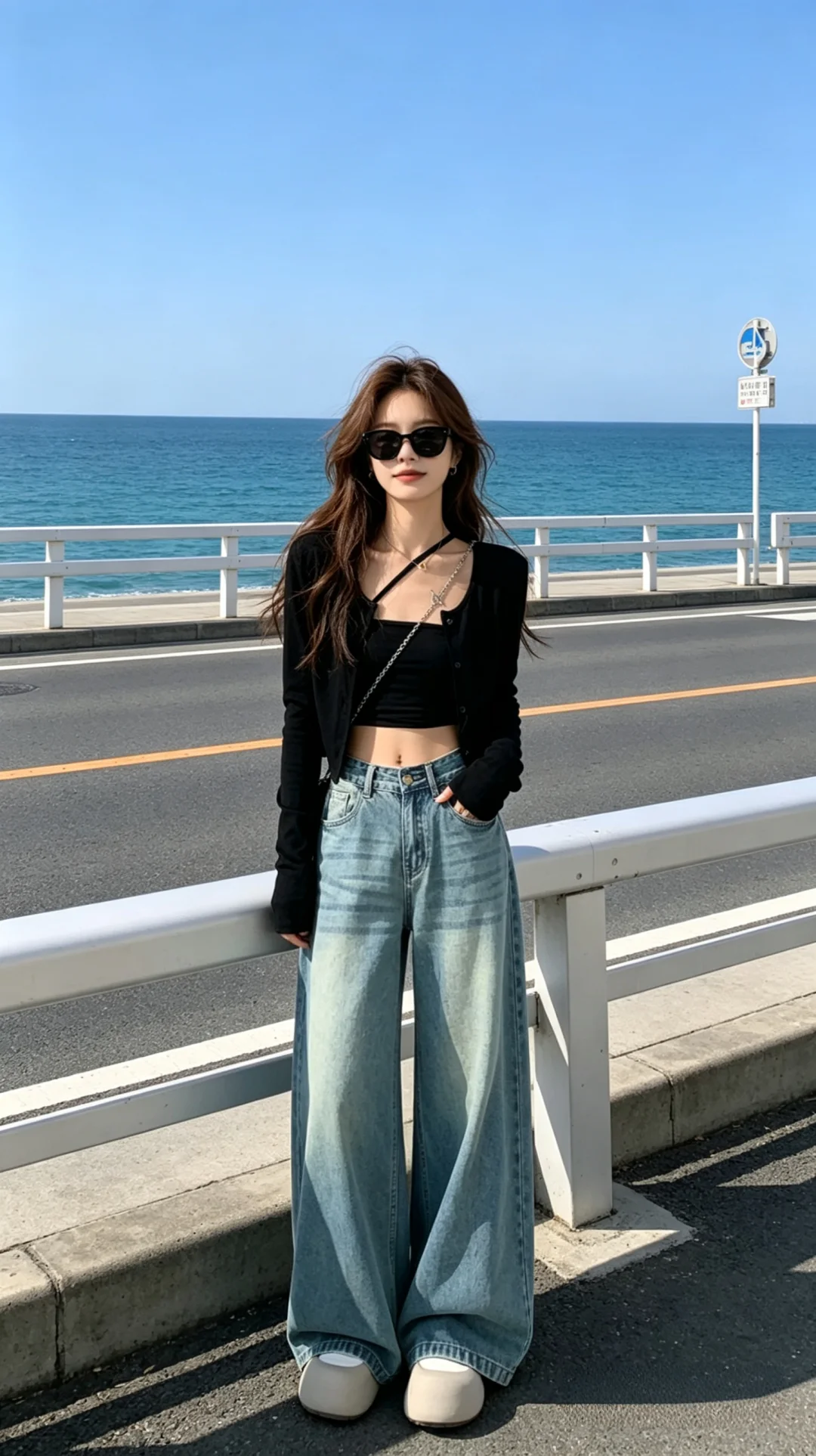 海边黑色系穿搭