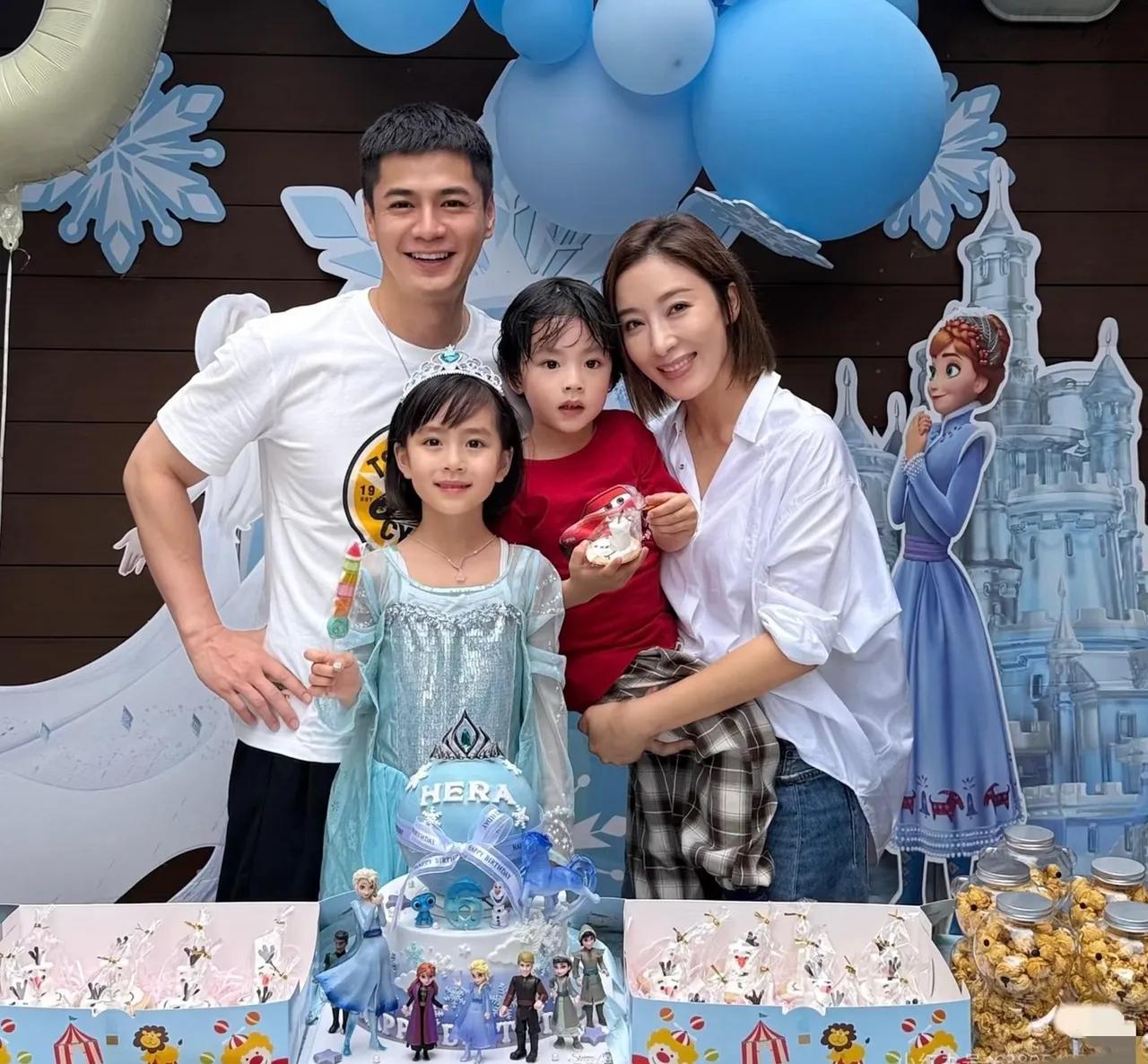 这是杨茜尧（杨怡）与罗子溢（罗仲谦） 家庭生活的合照，记录了女儿小珍珠的6岁生日