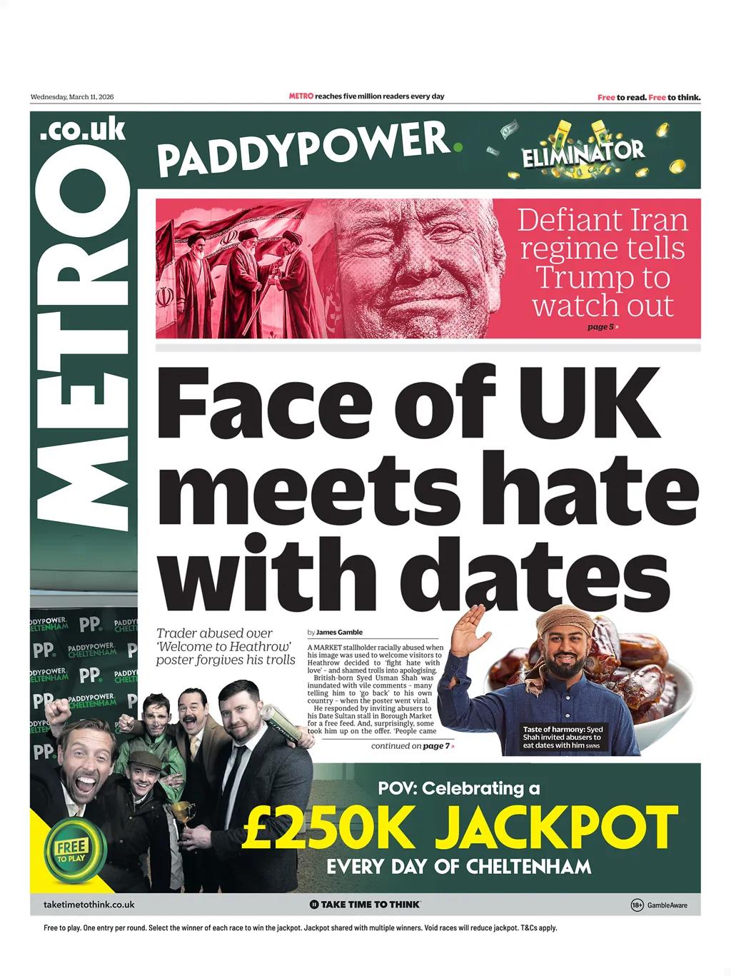 一位英国出生穆斯林市场摊主因其形象被用来欢迎希思罗机场的游客而遭受辱骂，登上了《