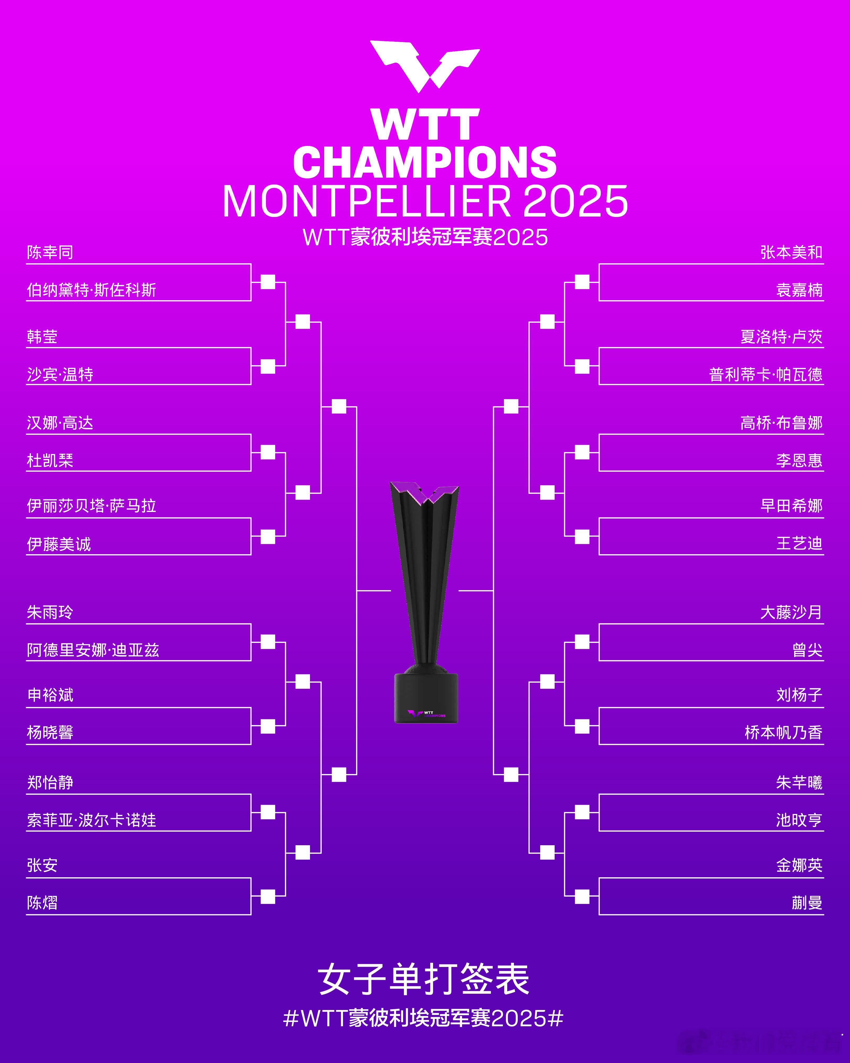 wtt蒙彼利埃冠军赛2025 女子单打签表 ​​​