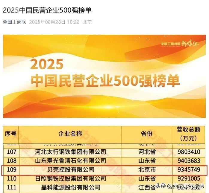 贝壳真不敢小觑呀！国内民企排行榜里面这么靠前，难怪之前网上爆出CEO年薪好几亿，
