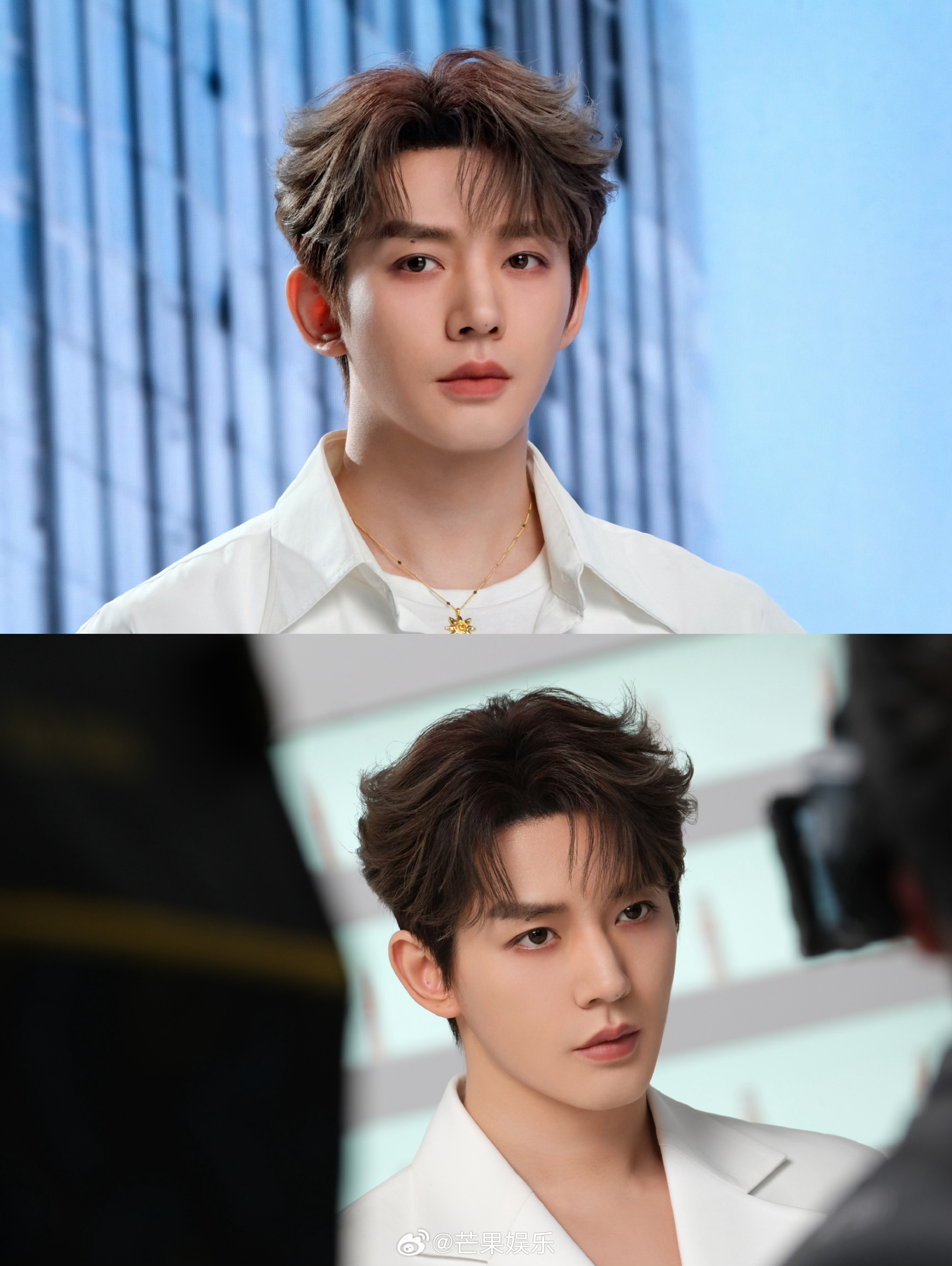 邓为新鲜广告写真大片眼镜鲨+白色西装好帅啊，梦一个现偶