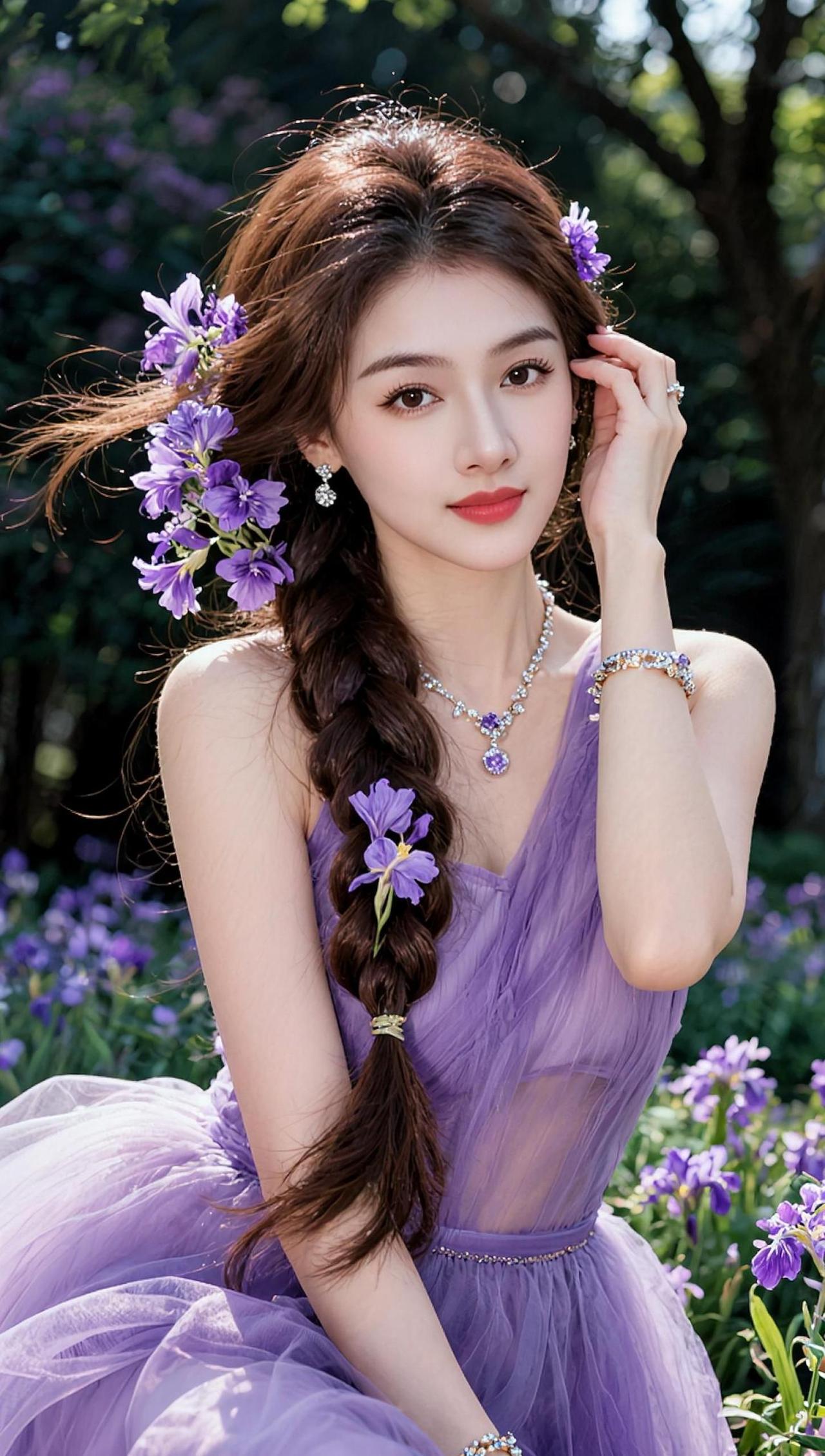 AI紫花氛围感写真 随变ai随便玩 氛围感美女 花海拍照 173cm的冰小冰