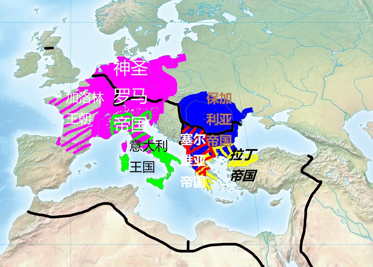 476年，西罗马帝国灭亡。800年加洛林王朝的查理大帝加冕为帝，自称是西罗马的合