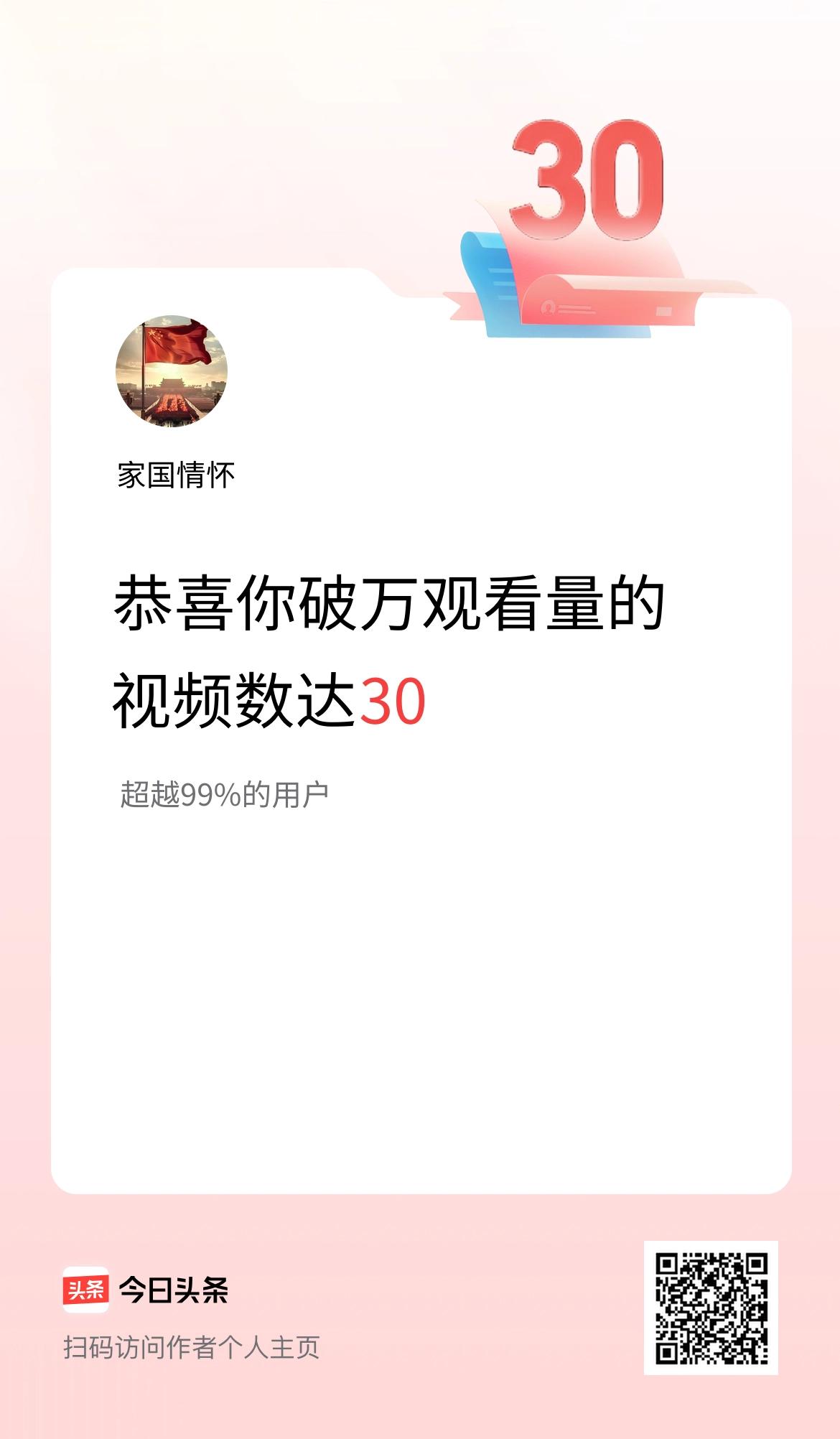 我在头条有30条视频播放量破万了！