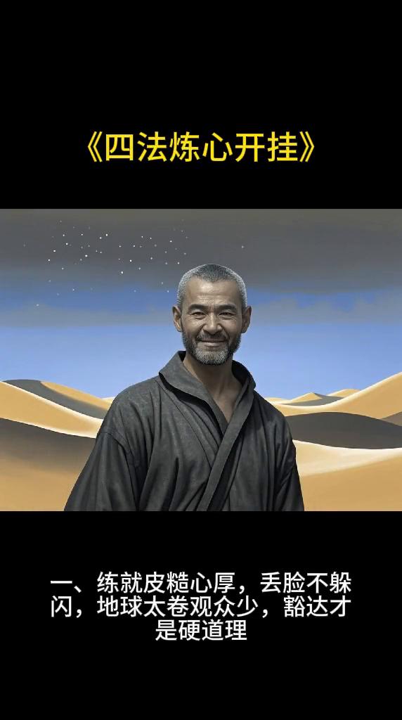 《四法炼心开挂》。
修炼四大心法，人生开挂！
·一、练就皮糙心厚，丢脸不躲闪。地