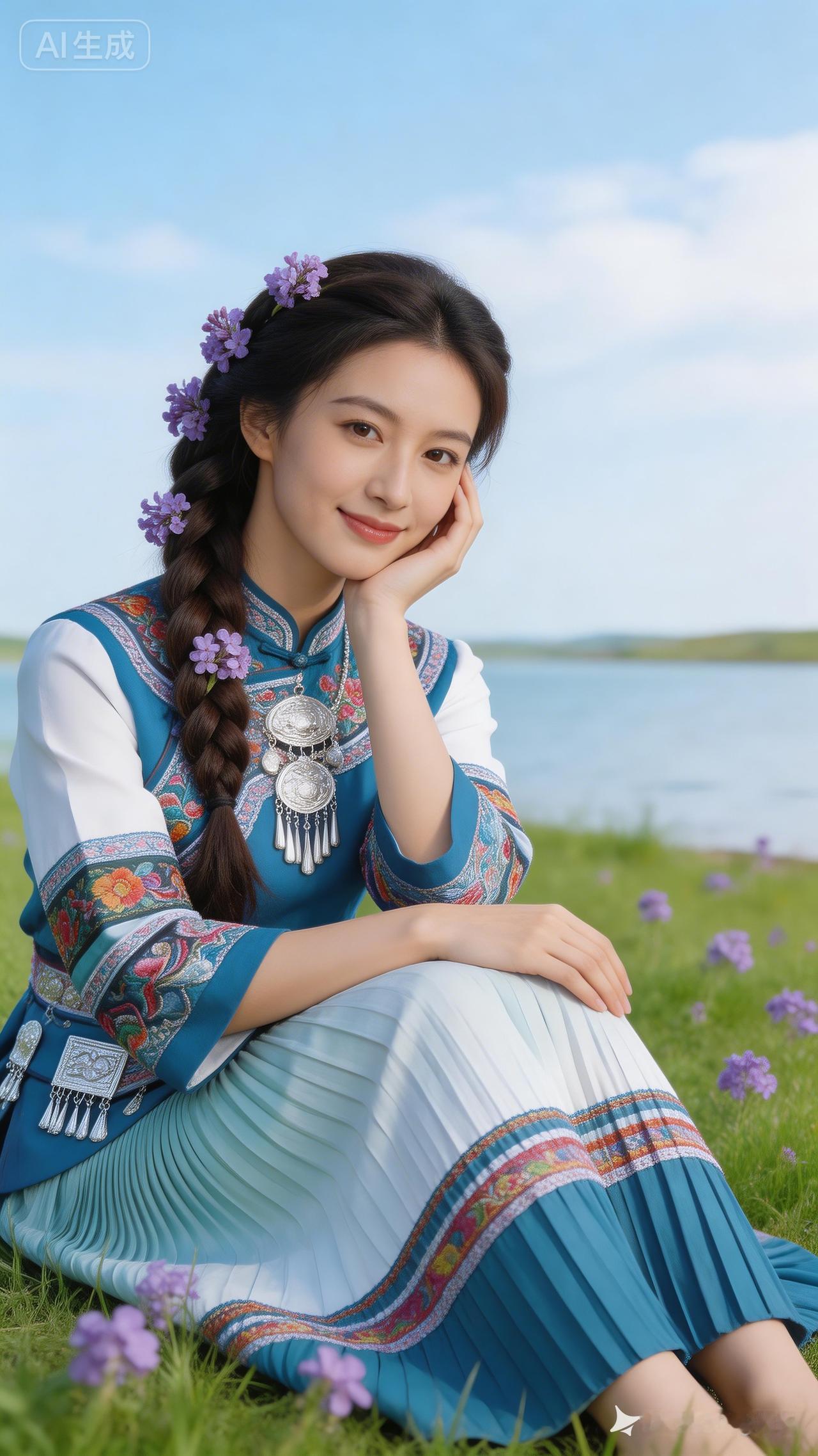 民族风情的少女，花海中的唯美瞬间