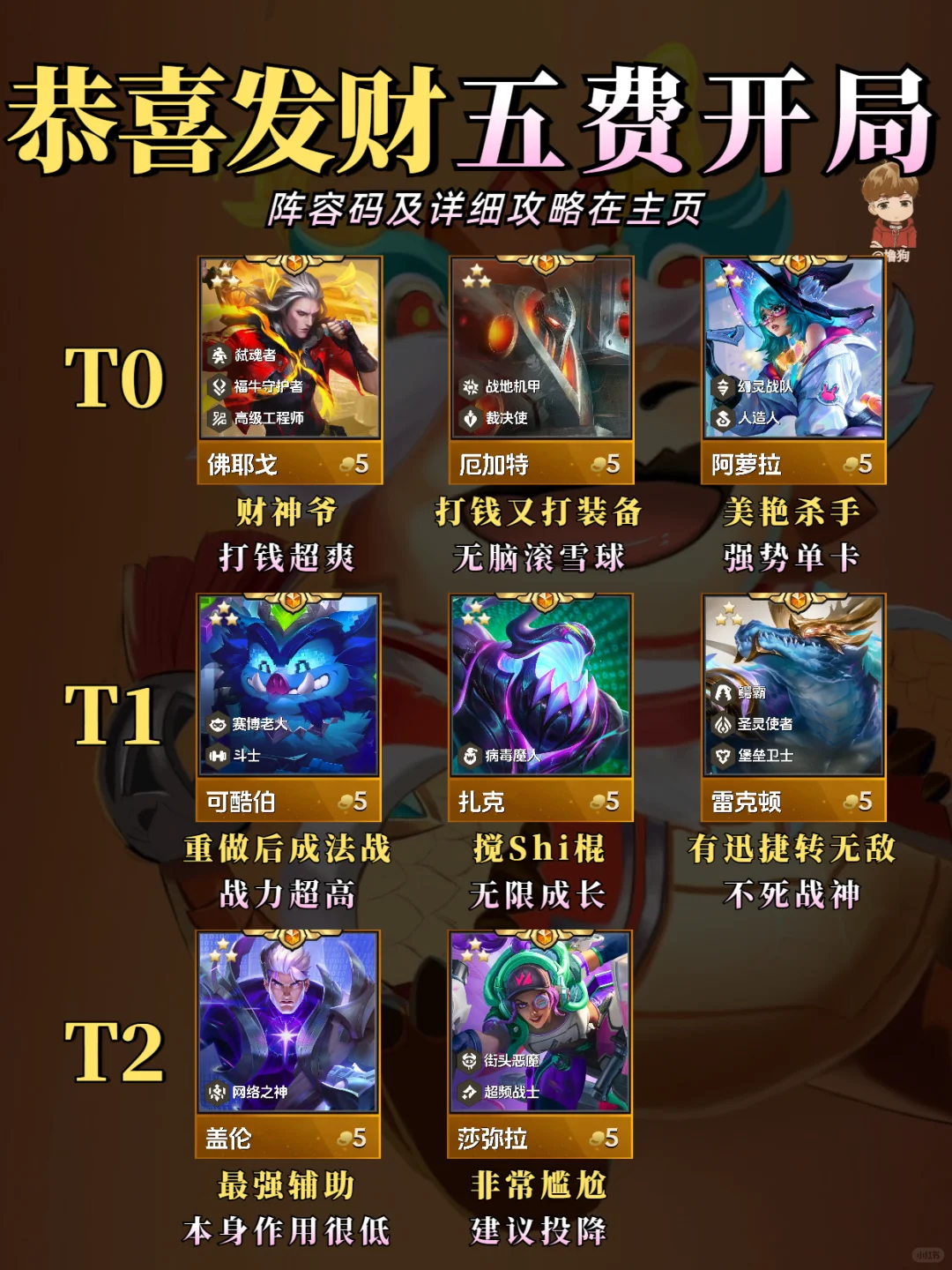 恭喜发财五费开局排行及过度思路