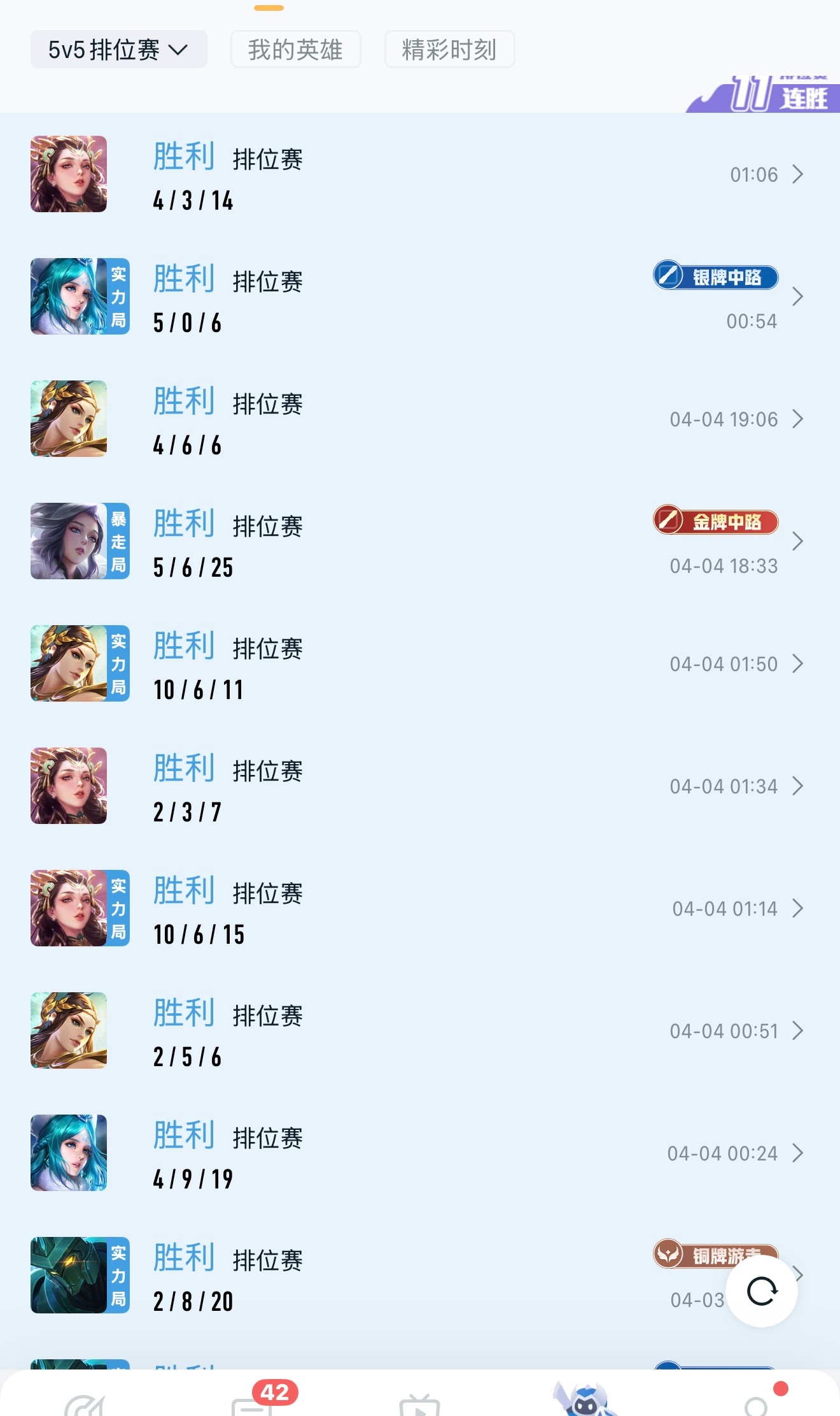 新赛季十一连胜了，假期真好 