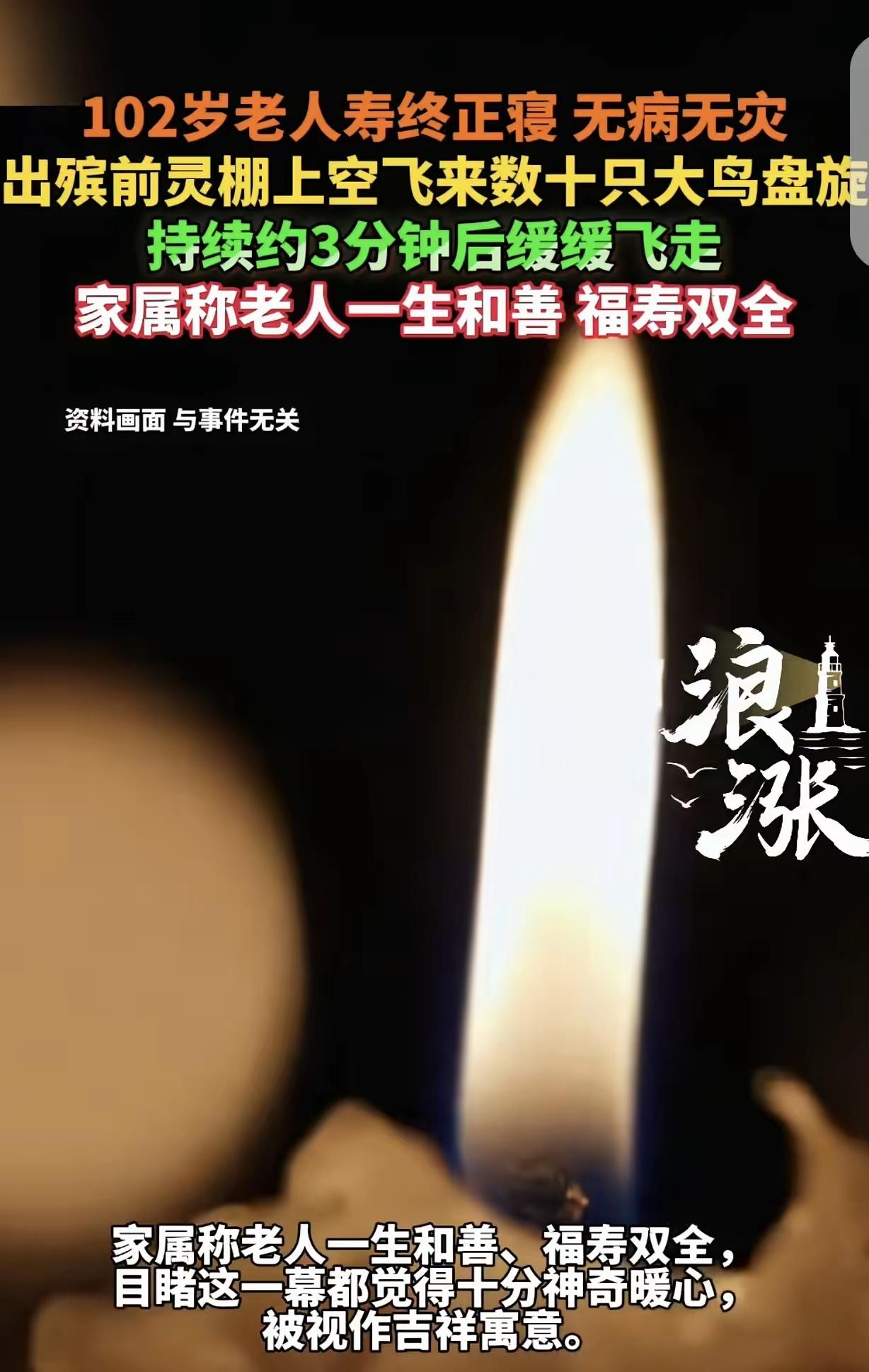 百岁老人善终归天，灵前群鸟盘旋送别：这世间，善良终有回响
 
人间万般情愫，总有