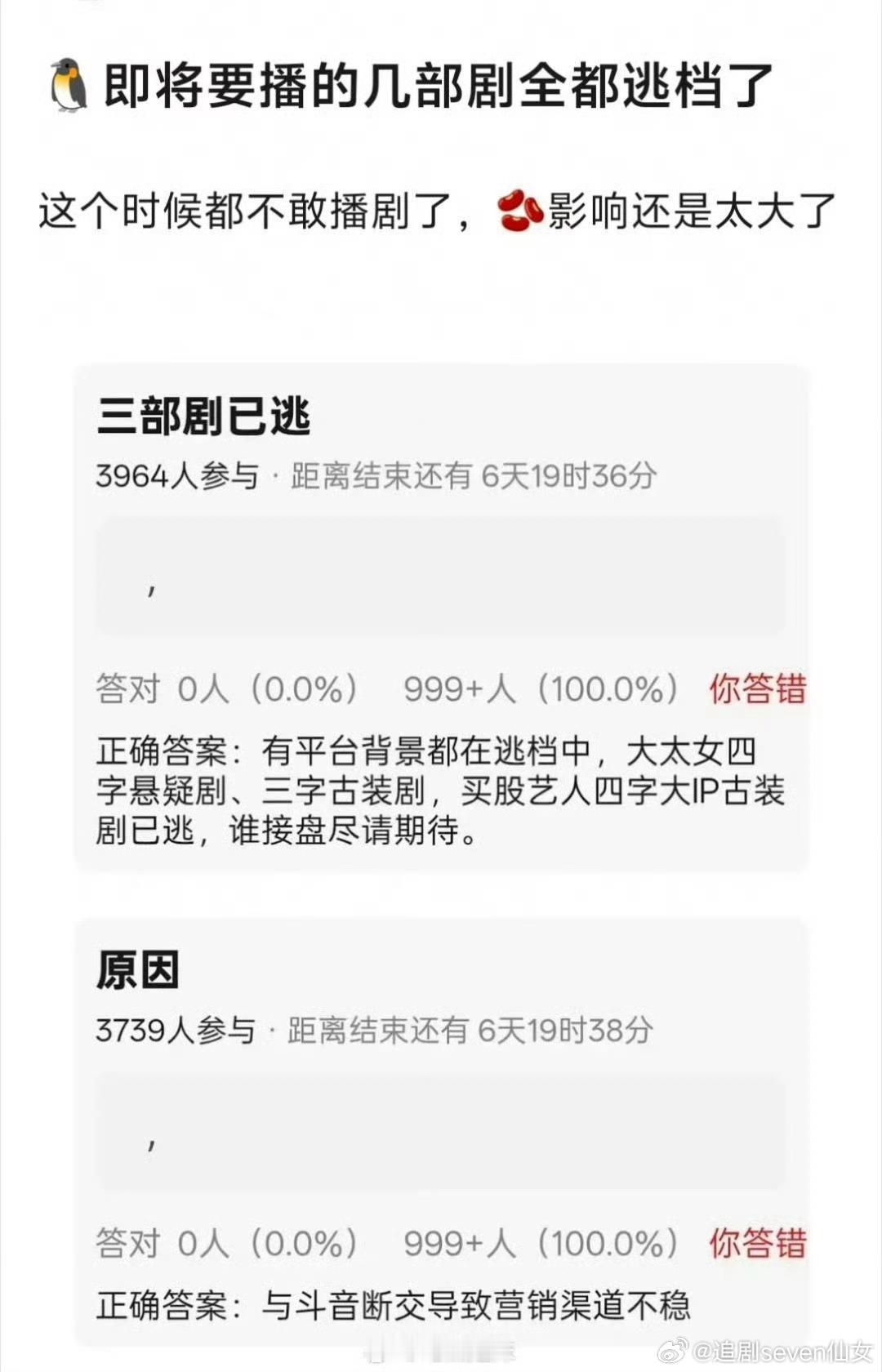 曝平台三部剧逃档说的是哪三部啊？逃档是认真的吗？抖和鹅一时半会好不了吧，不可能一