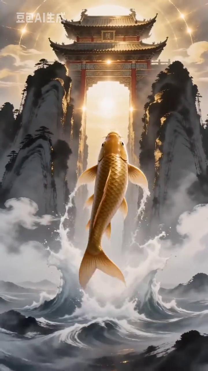 填空猜成语。
新一轮谜题来喽，鱼儿奋力向上腾跃，一心想要跨过龙门，抓住线索猜成语
