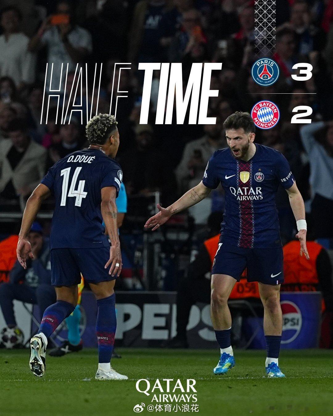 半场结束，巴黎暂3-2领先拜仁大伙如何评价上半场比赛 巴黎圣日耳曼vs拜仁  c