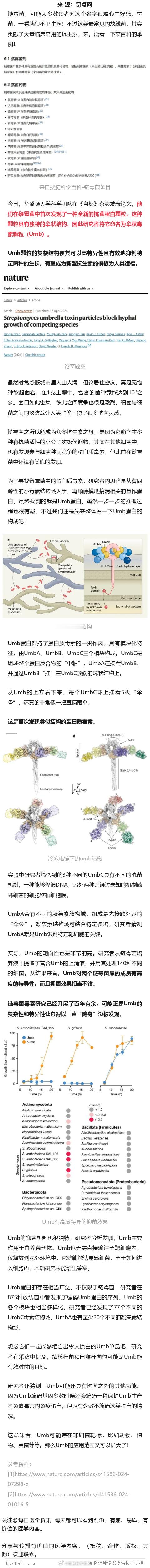 《自然》：细菌保护“伞”，超强抗菌剂！研究链霉菌毒素100多年来，科学家首次在其