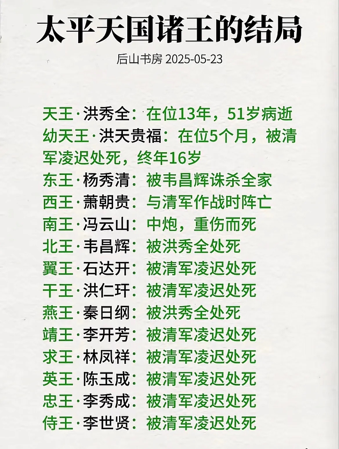 没几个。。。太平天国诸王的结局清朝 ​​​