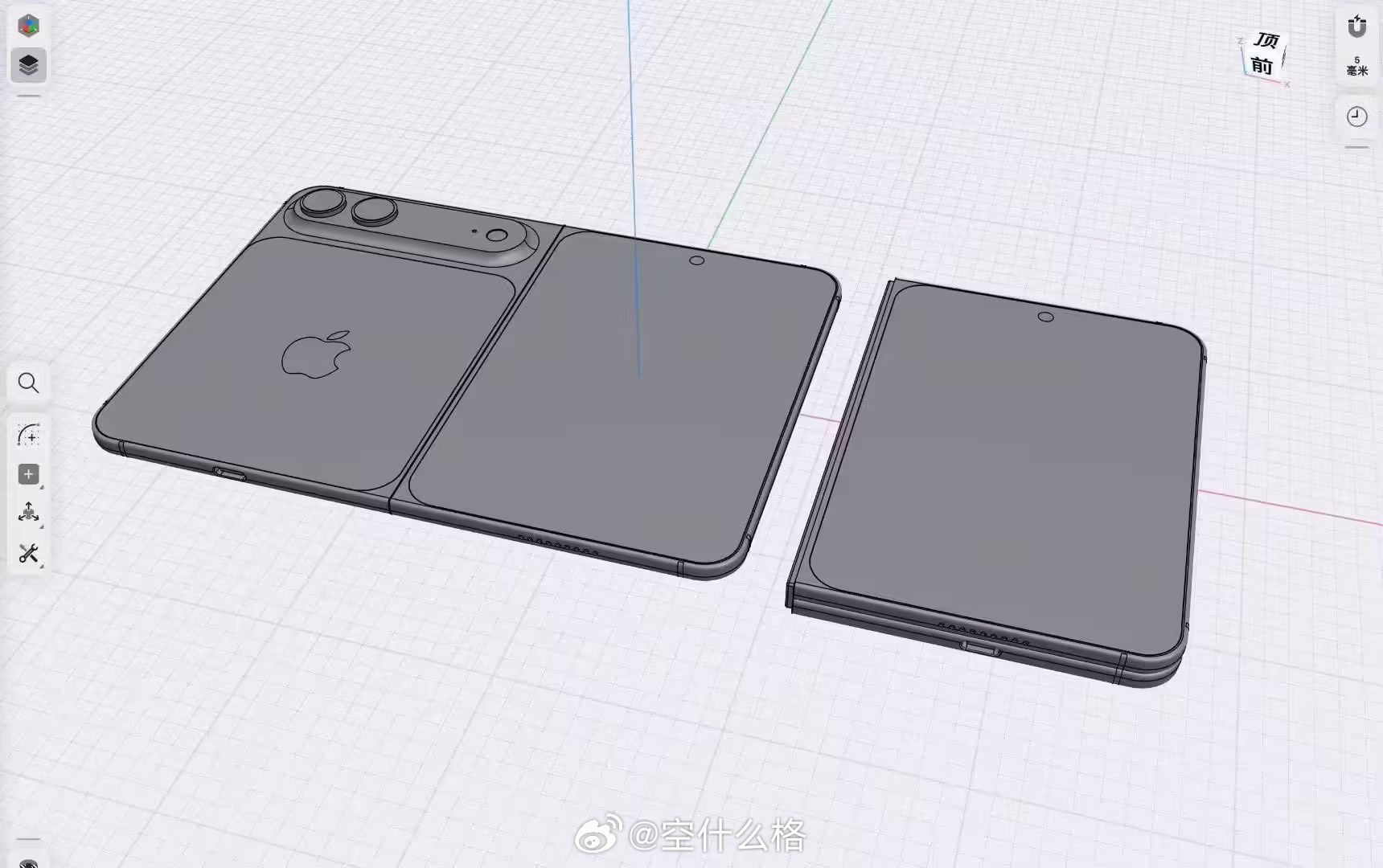 传说中的 iPhone 折叠屏 3D 模型。消息源：Sonny Dickson 